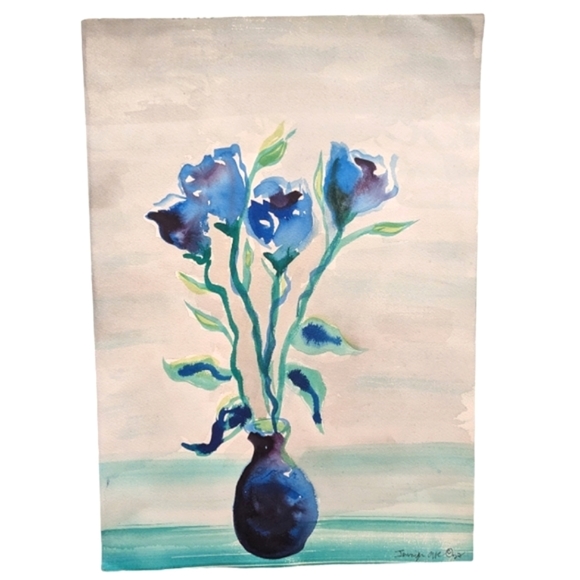 Original Watercolor Painting Blue Roses